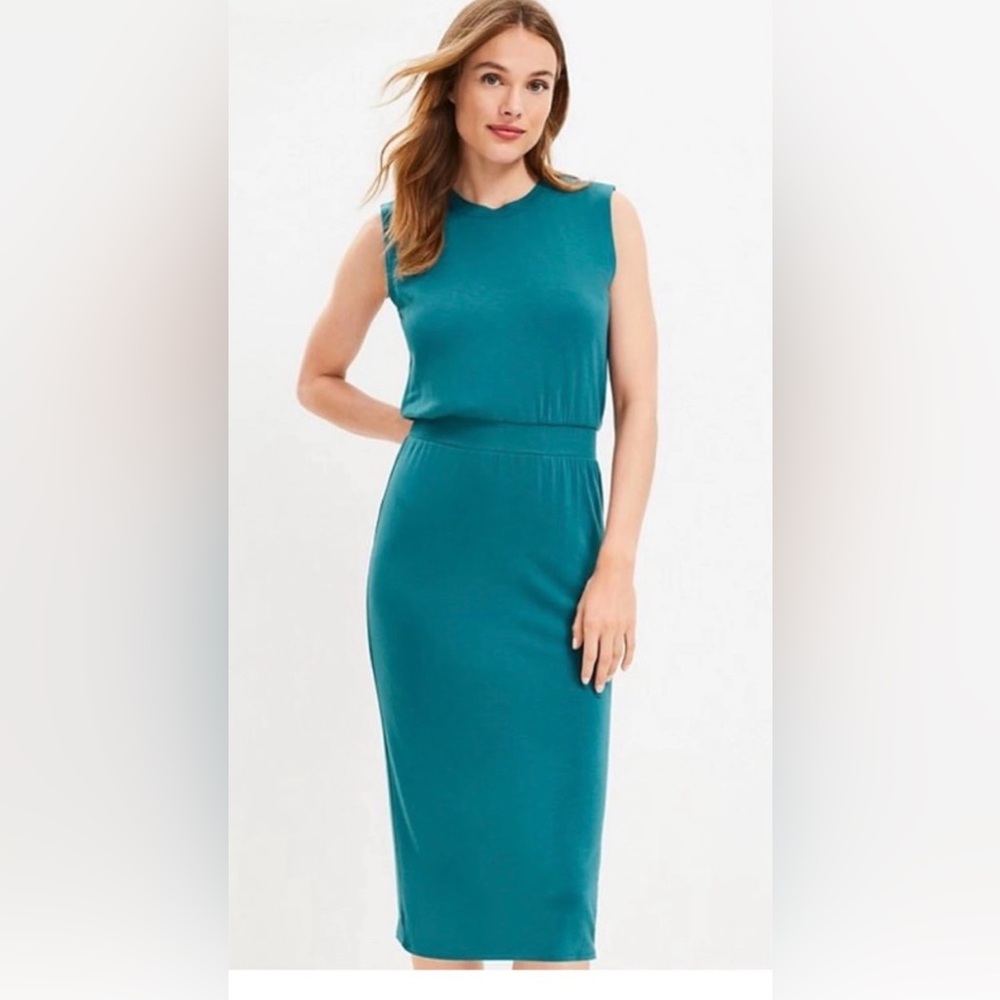 Lou & Grey Signature Cinched Waist Midi Dress | Teal | Size Small | NWT